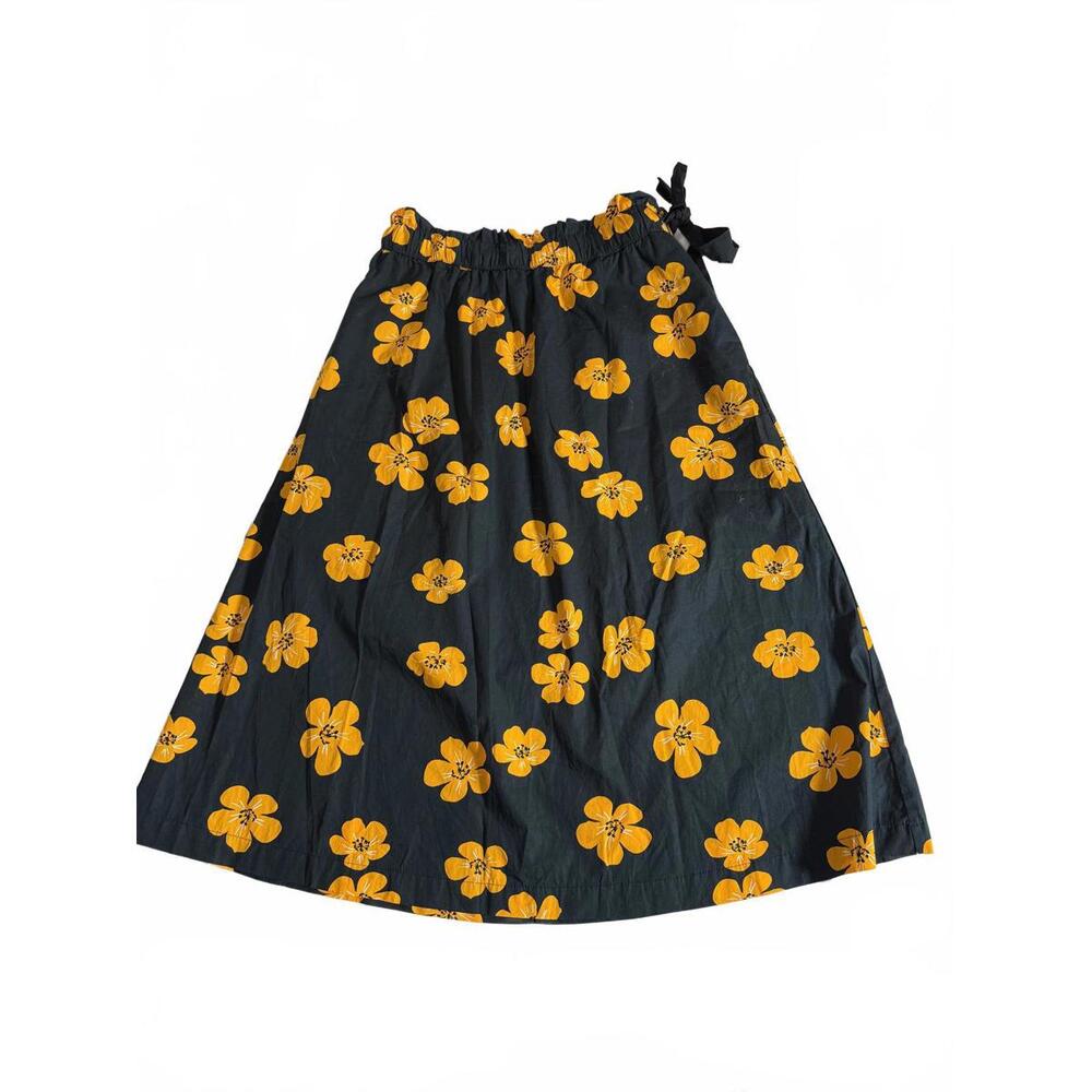WHO WHAT WHERE Navy with Yellow Flower Cotton Lined Skirt Side Tie - Size Small
